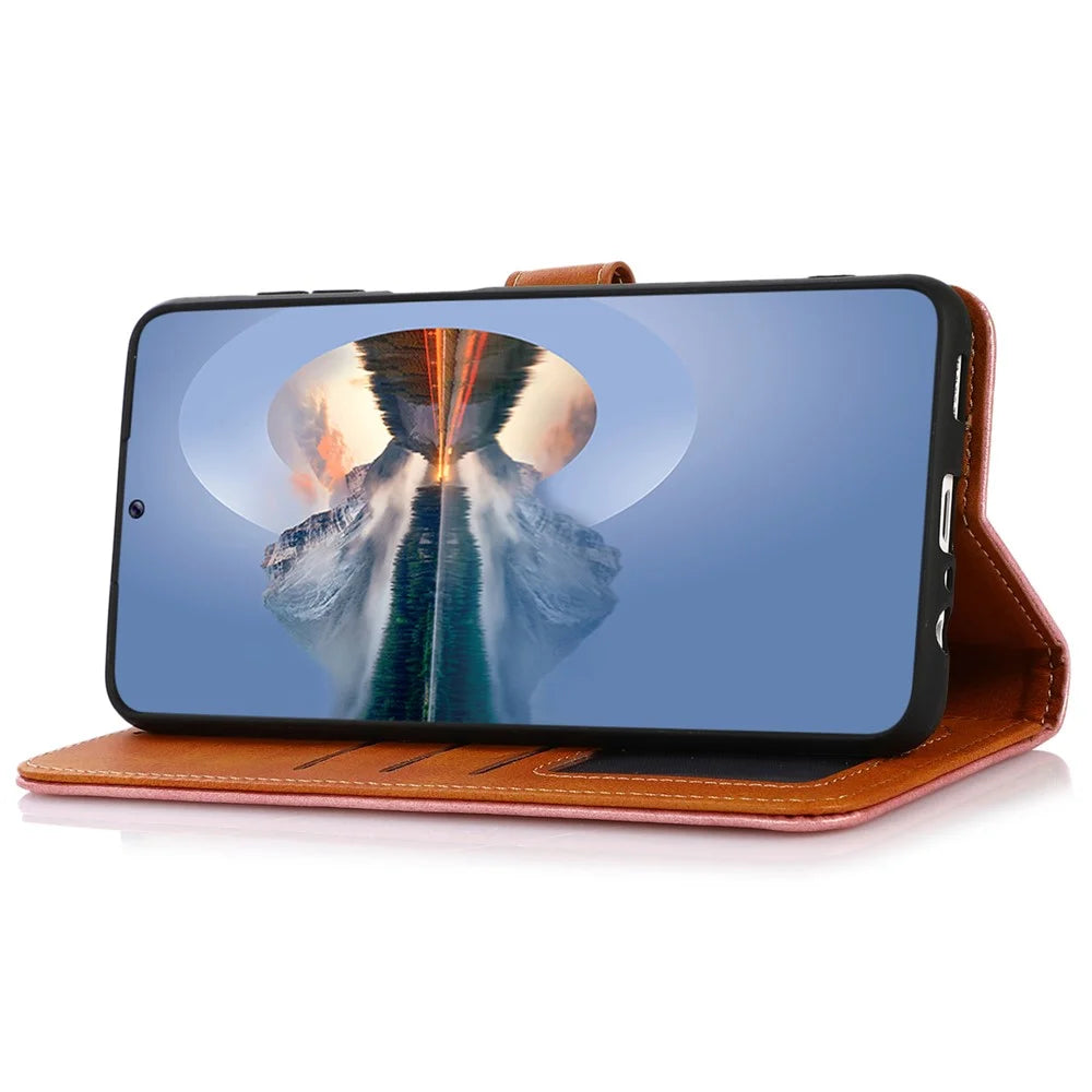 KHAZNEH PU Leather Cowhide Texture Phone Case for Sony Xperia 1 V Wallet Stand Phone Cover - Brown - 3