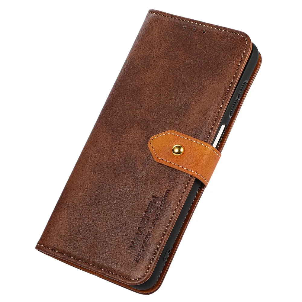 KHAZNEH PU Leather Cowhide Texture Phone Case for Sony Xperia 1 V Wallet Stand Phone Cover - Brown - 5