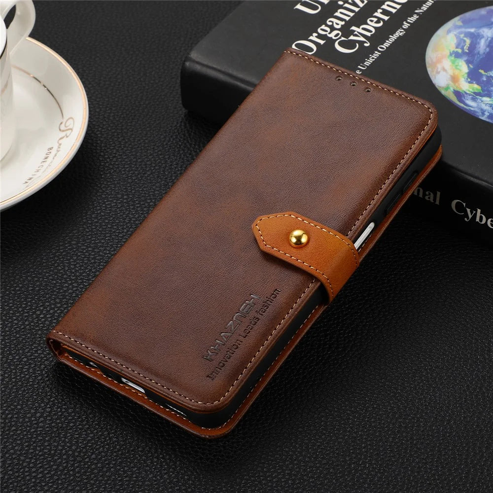 KHAZNEH PU Leather Cowhide Texture Phone Case for Sony Xperia 1 V Wallet Stand Phone Cover - Brown - 6