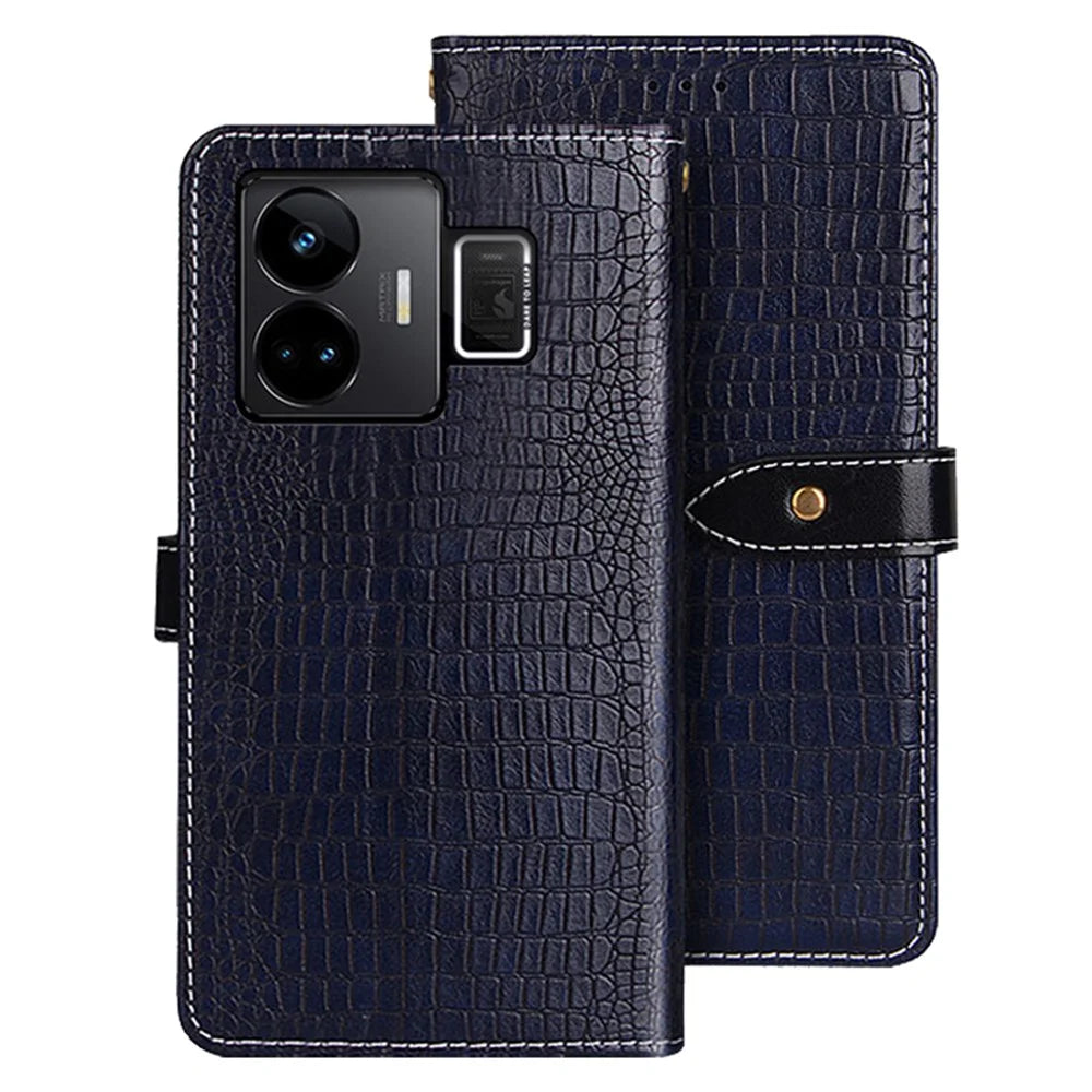 IDEWEI For Realme GT Neo 5 5G / GT3 5G Crocodile Texture Stand Flip Leather Phone Cover Wallet Phone Case - Blue - 1