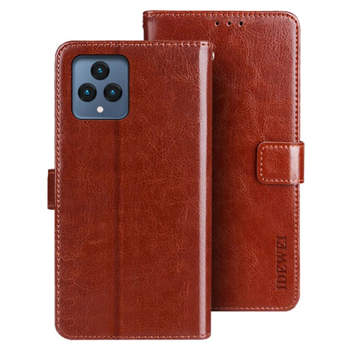 IDEWEI For T-Mobile REVVL 6 5G Wallet Cover Stand Phone Case Crazy Horse Texture PU Leather Shell - Brown - 1