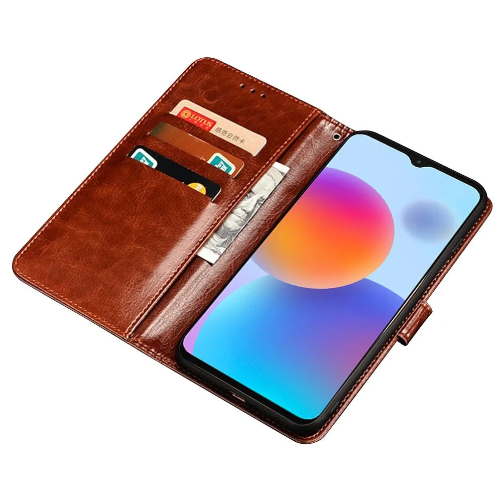 IDEWEI For T-Mobile REVVL 6 5G Wallet Cover Stand Phone Case Crazy Horse Texture PU Leather Shell - Brown - 2