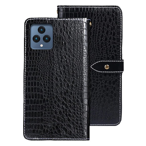IDEWEI For T-Mobile REVVL 6 5G PU Leather Stand Phone Cover Crocodile Texture Phone Wallet Case - Black - 1