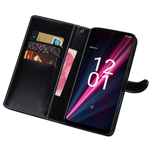 IDEWEI For T-Mobile REVVL 6 5G PU Leather Stand Phone Cover Crocodile Texture Phone Wallet Case - Black - 2