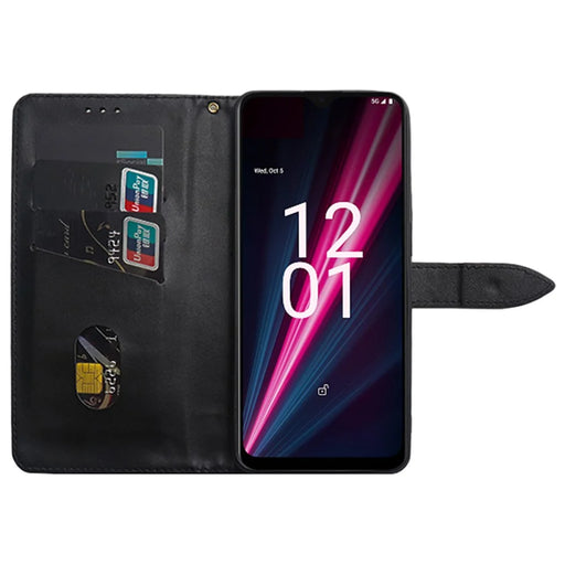 IDEWEI For T-Mobile REVVL 6 5G Leather Phone Case with Card Slots Stand Mobile Protective Phone Cover - Black - 2