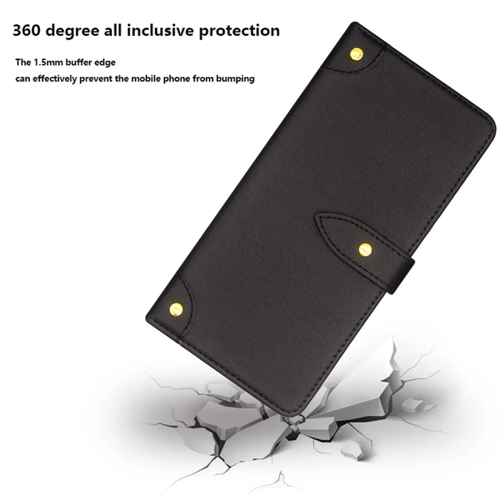 IDEWEI For T-Mobile REVVL 6 5G Leather Phone Case with Card Slots Stand Mobile Protective Phone Cover - Black - 4