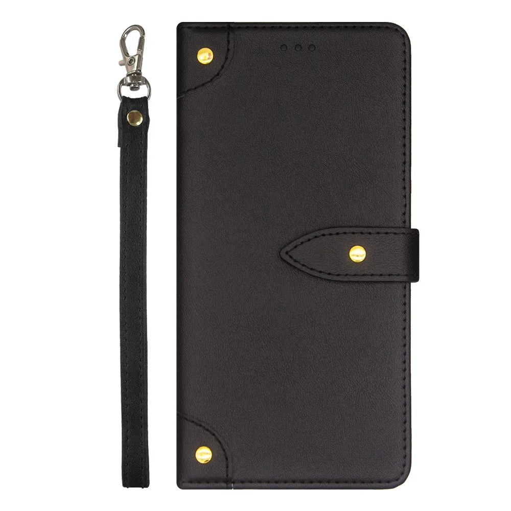 IDEWEI For T-Mobile REVVL 6 5G Leather Phone Case with Card Slots Stand Mobile Protective Phone Cover - Black - 5