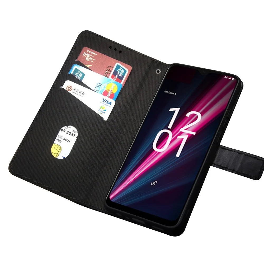 IDEWEI For T-Mobile REVVL 6 5G Card Slots Phone Case Color Splicing Leather Stand Cover with Wrist Strap - Black - 2