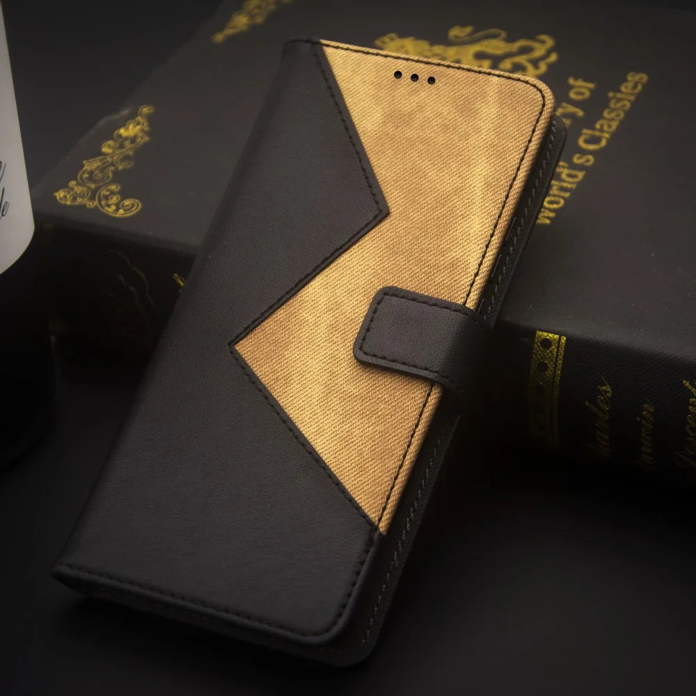 IDEWEI For T-Mobile REVVL 6 5G Card Slots Phone Case Color Splicing Leather Stand Cover with Wrist Strap - Black - 5