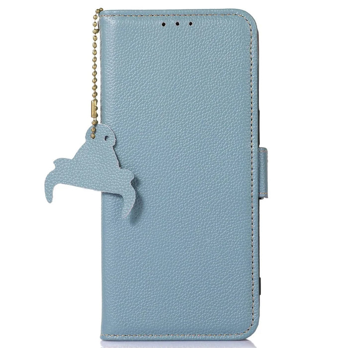 For Google Pixel 7a Wallet Stand Phone Cover RFID Blocking Genuine Cow Leather Phone Case - Blue - 6