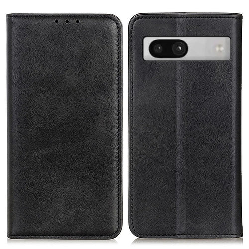 Split Leather Cell Phone Case for Google Pixel 7a , Wallet Stand Shockproof Phone Cover - Black - 1