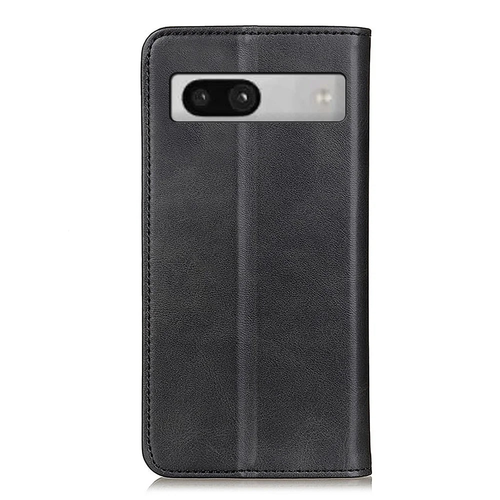 Split Leather Cell Phone Case for Google Pixel 7a , Wallet Stand Shockproof Phone Cover - Black - 7