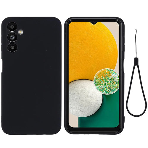 Phone Case for Samsung Galaxy A14 5G / A14 4G Soft Lining Liquid Silicone Protective Cover with Strap - Black - 1