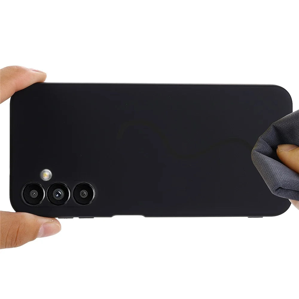 Phone Case for Samsung Galaxy A14 5G / A14 4G Soft Lining Liquid Silicone Protective Cover with Strap - Black - 5