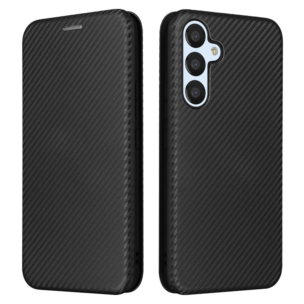 For Samsung Galaxy A34 5G Carbon Fiber Texture Leather Stand Phone Cover Phone Case with Card Slot - Black - 1