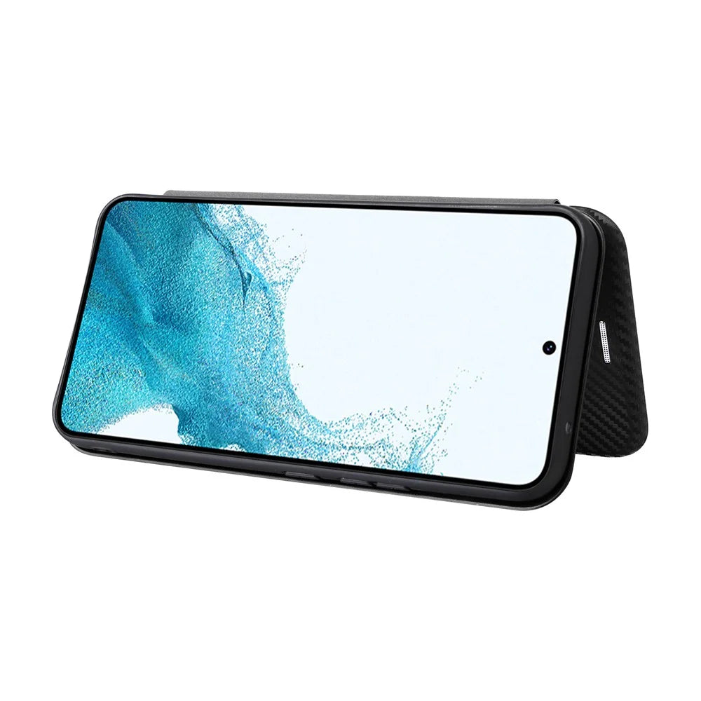 For Samsung Galaxy A34 5G Carbon Fiber Texture Leather Stand Phone Cover Phone Case with Card Slot - Black - 3