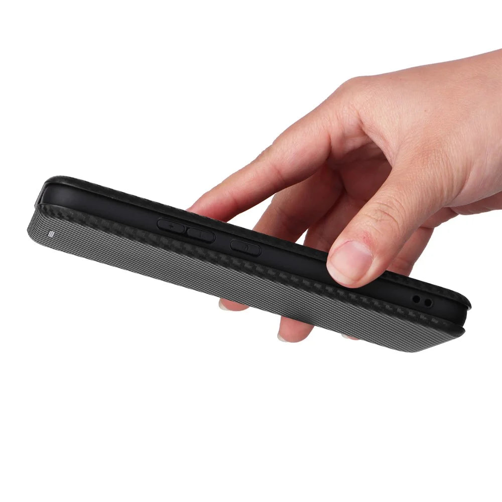 For Samsung Galaxy A34 5G Carbon Fiber Texture Leather Stand Phone Cover Phone Case with Card Slot - Black - 7