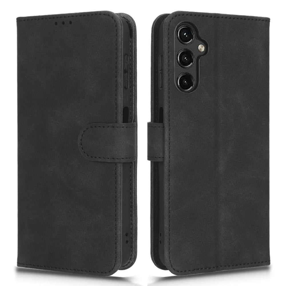 For Samsung Galaxy A24 4G (162.1 x 77.6 x 8.3mm) Skin-touch Phone Case Stand Wallet TPU+PU Leather Shockproof Phone Cover - Black - 1