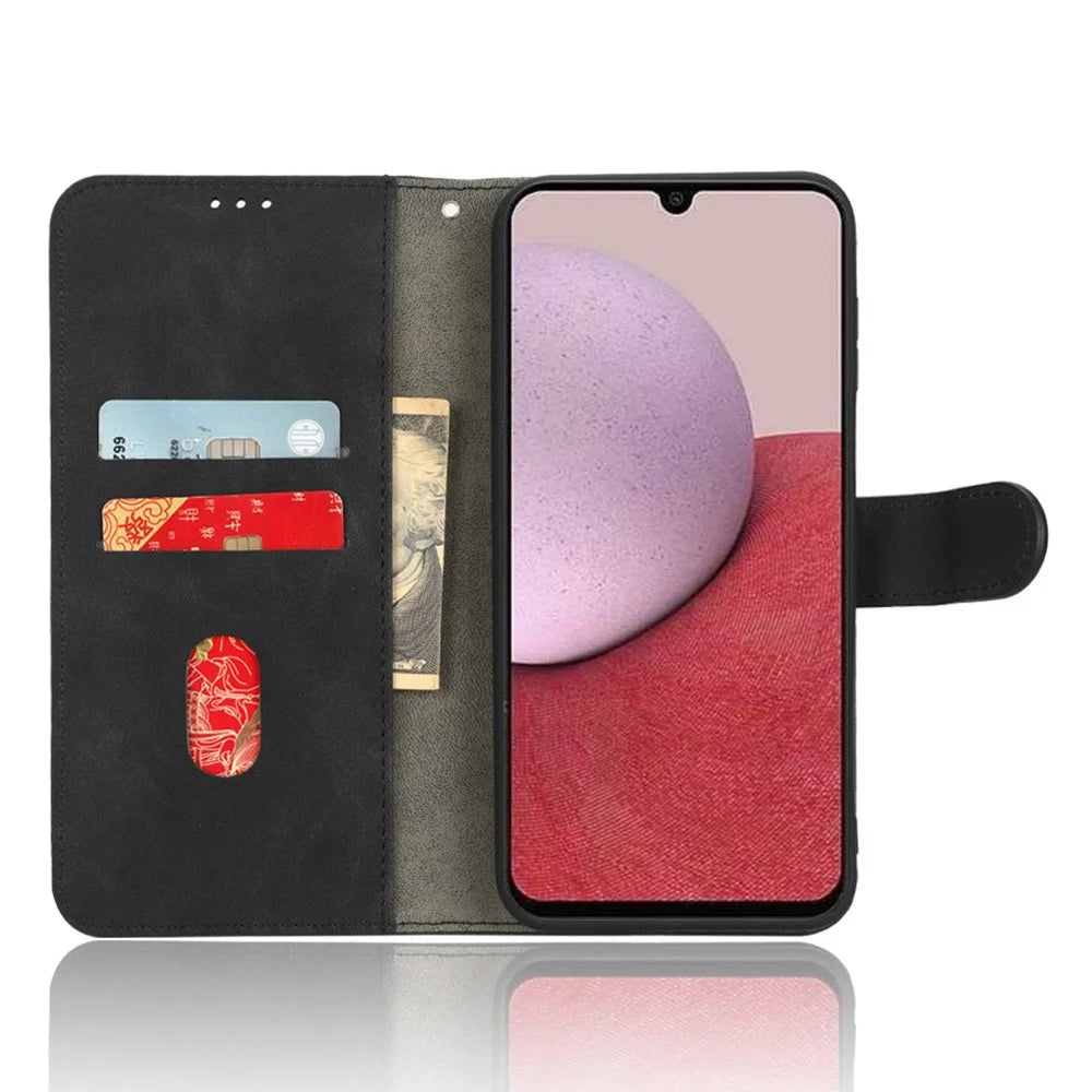 For Samsung Galaxy A24 4G (162.1 x 77.6 x 8.3mm) Skin-touch Phone Case Stand Wallet TPU+PU Leather Shockproof Phone Cover - Black - 2