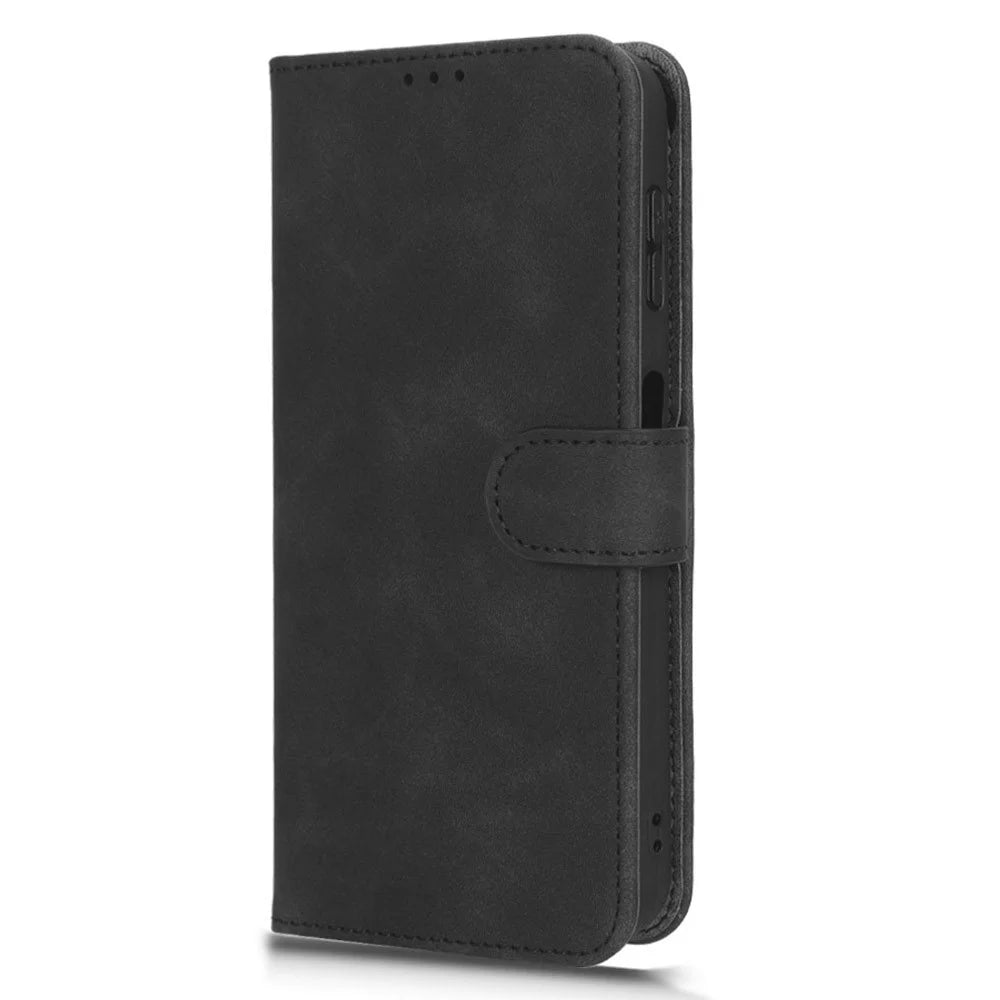 For Samsung Galaxy A24 4G (162.1 x 77.6 x 8.3mm) Skin-touch Phone Case Stand Wallet TPU+PU Leather Shockproof Phone Cover - Black - 6