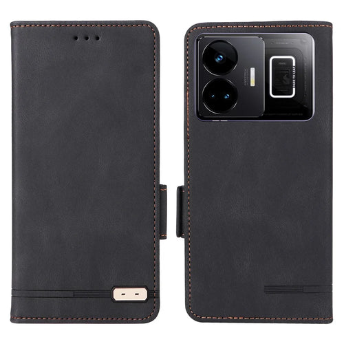 For Realme GT Neo 5 5G / GT3 5G Magnetic PU Leather Anti-drop Case Hardware Decor Wallet Stand Shell - Black - 1