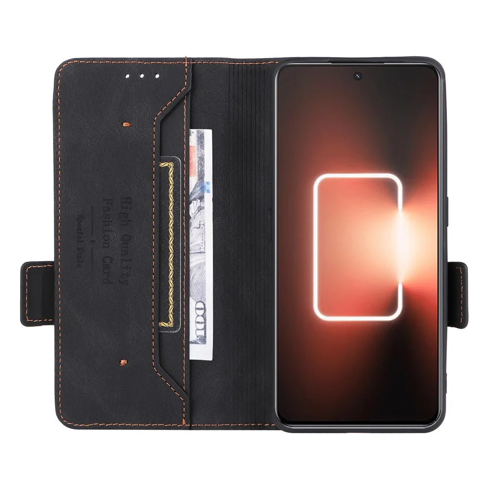 For Realme GT Neo 5 5G / GT3 5G Magnetic PU Leather Anti-drop Case Hardware Decor Wallet Stand Shell - Black - 2