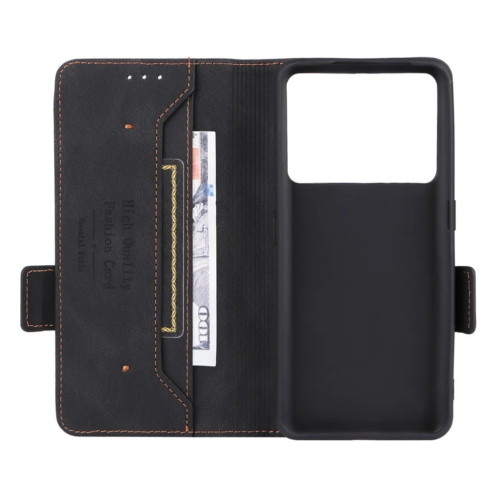For Realme GT Neo 5 5G / GT3 5G Magnetic PU Leather Anti-drop Case Hardware Decor Wallet Stand Shell - Black - 5