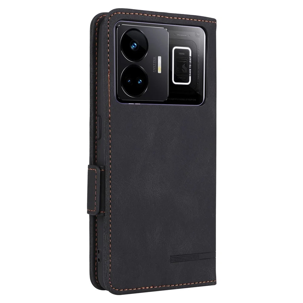 For Realme GT Neo 5 5G / GT3 5G Magnetic PU Leather Anti-drop Case Hardware Decor Wallet Stand Shell - Black - 7
