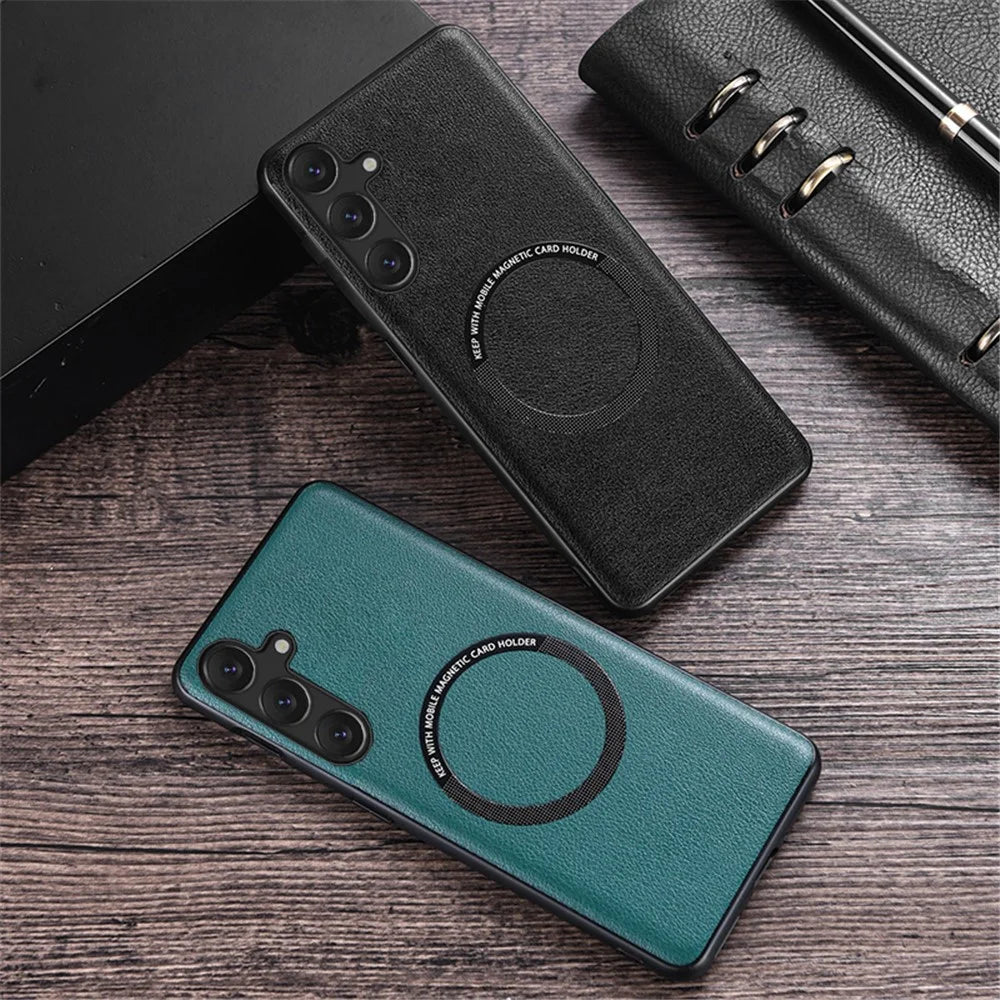 For Samsung Galaxy A14 5G / A14 4G PU Leather+PC+TPU Phone Case Smartphone Cover Magnetic Case- Green - 6