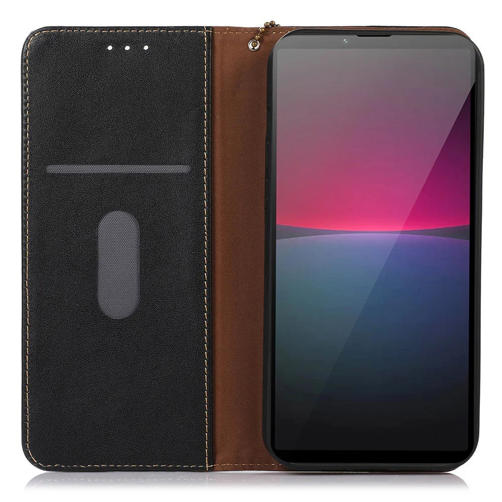 KHAZNEH for Sony Xperia 1 V RFID Blocking Wallet Phone Case Genuine Cowhide Leather Stand Cell Phone Cover - Black - 2