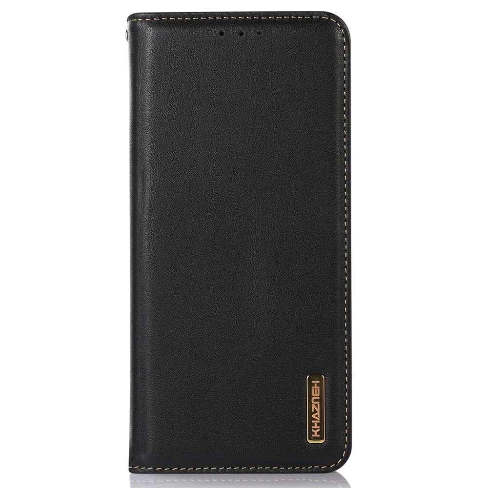 KHAZNEH for Sony Xperia 1 V RFID Blocking Wallet Phone Case Genuine Cowhide Leather Stand Cell Phone Cover - Black - 7