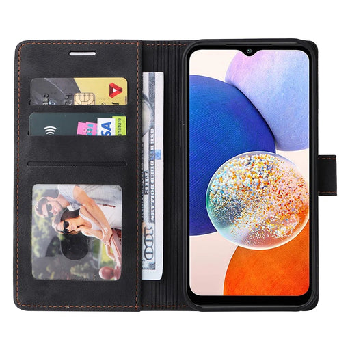 007 Series For Samsung Galaxy A14 5G / A14 4G Skin-touch Leather Wallet Phone Case Flip Stand Anti-drop Cover - Black - 2