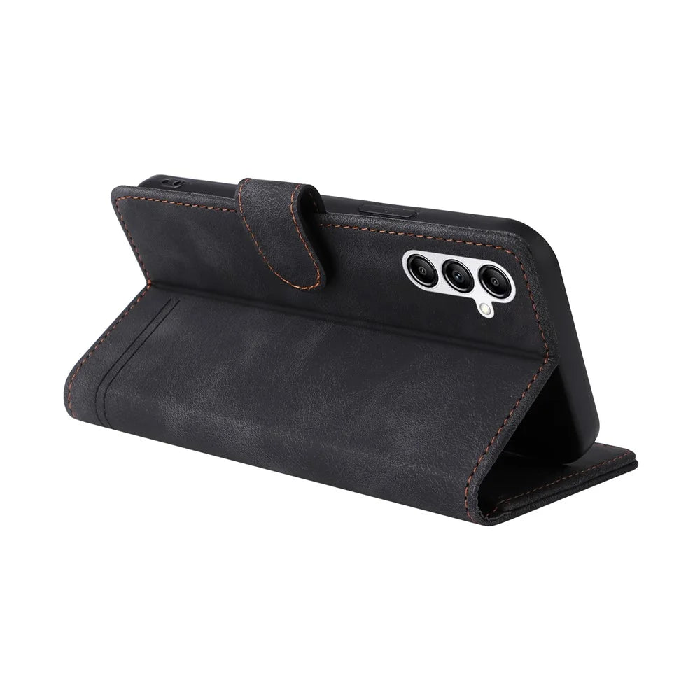 007 Series For Samsung Galaxy A14 5G / A14 4G Skin-touch Leather Wallet Phone Case Flip Stand Anti-drop Cover - Black - 4