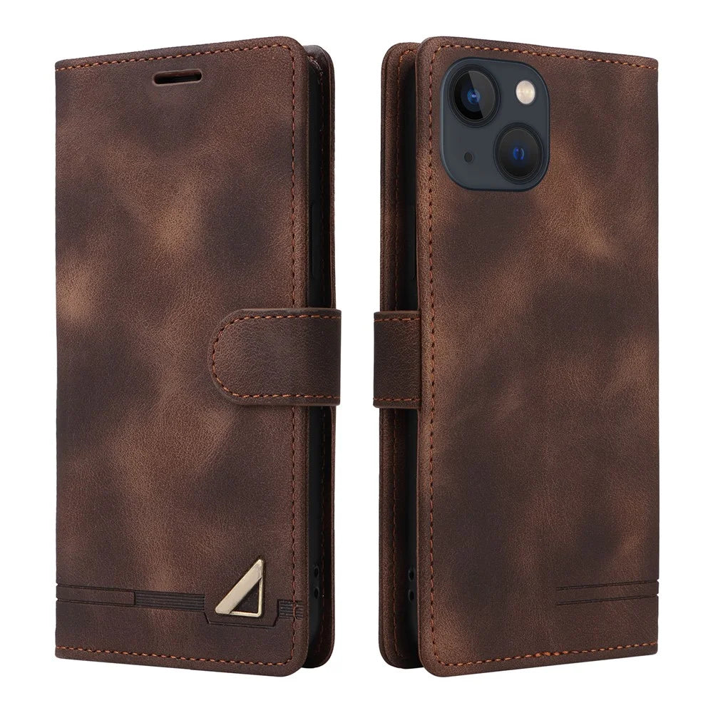 007 Series For iPhone 13 6.1 inch Leather Skin-touch Protective Cover Phone Stand Wallet Case - Brown - 1