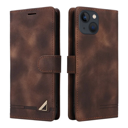 007 Series For iPhone 13 6.1 inch Leather Skin-touch Protective Cover Phone Stand Wallet Case - Brown - 1