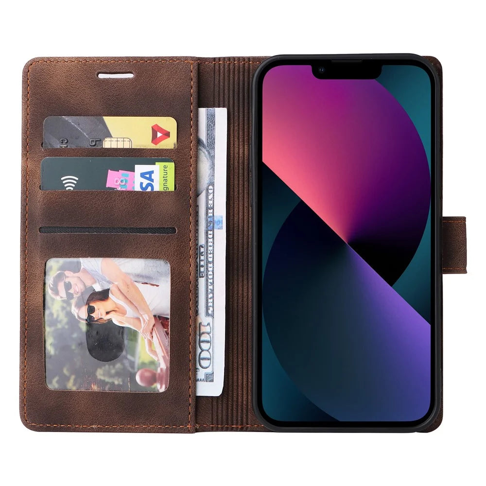 007 Series For iPhone 13 6.1 inch Leather Skin-touch Protective Cover Phone Stand Wallet Case - Brown - 2