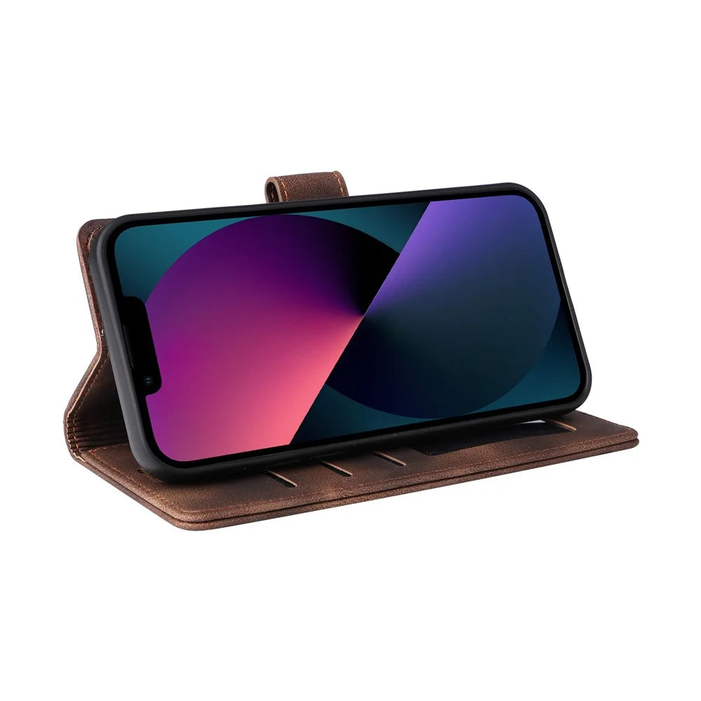 007 Series For iPhone 13 6.1 inch Leather Skin-touch Protective Cover Phone Stand Wallet Case - Brown - 3
