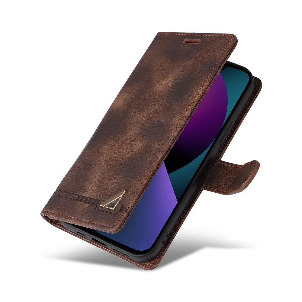 007 Series For iPhone 13 6.1 inch Leather Skin-touch Protective Cover Phone Stand Wallet Case - Brown - 5