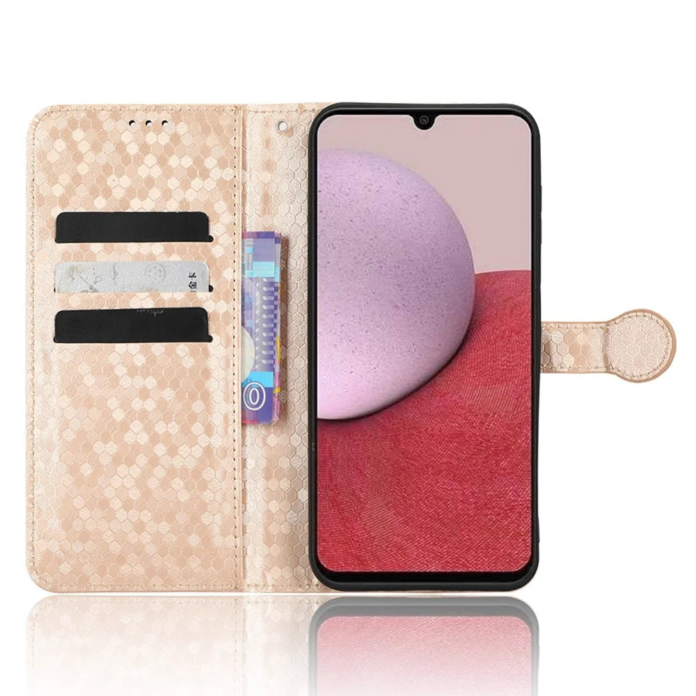 PU Leather Cover for Samsung Galaxy A24 4G (162.1 x 77.6 x 8.3mm) Wallet Phone Case Dot Pattern Imprinted Smartphone Cover - Rose Gold - 2