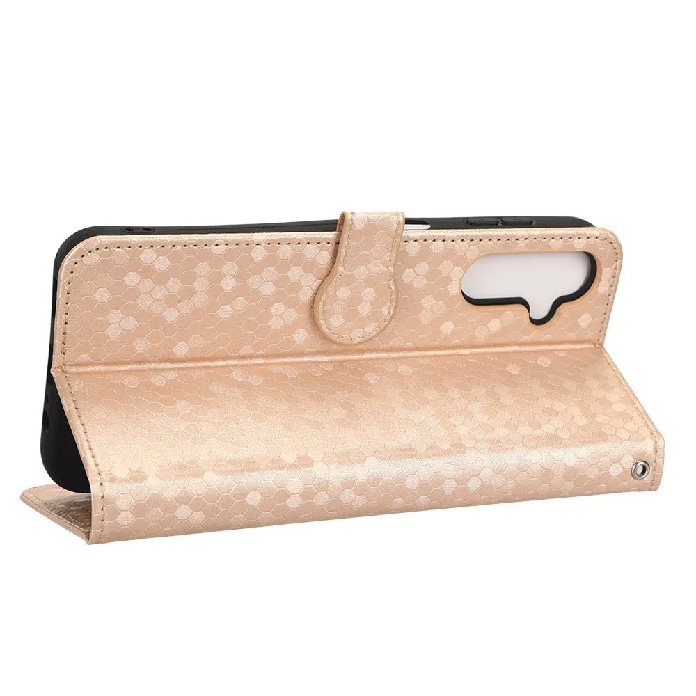 PU Leather Cover for Samsung Galaxy A24 4G (162.1 x 77.6 x 8.3mm) Wallet Phone Case Dot Pattern Imprinted Smartphone Cover - Rose Gold - 3