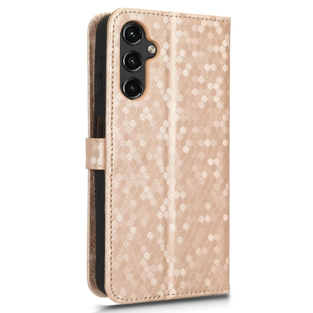 PU Leather Cover for Samsung Galaxy A24 4G (162.1 x 77.6 x 8.3mm) Wallet Phone Case Dot Pattern Imprinted Smartphone Cover - Rose Gold - 7