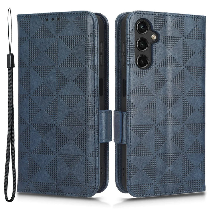 For Samsung Galaxy A24 4G (162.1 x 77.6 x 8.3mm) Leather Phone Case Imprinted Triangle Anti-Fall Wallet Phone Cover - Blue - 1