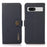 KHAZNEH For Google Pixel 7a RFID Blocking Wallet Phone Shell Genuine Cow Leather Stand Cover - Blue - 1