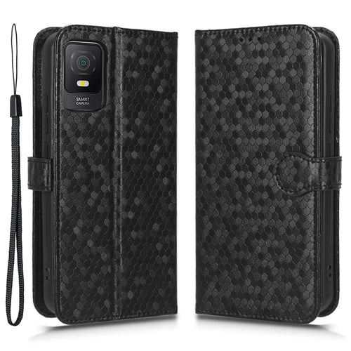 Phone Leather Case for TCL 403 Dot Pattern Imprinted Stand Wallet Smartphone Cover - Black - 1