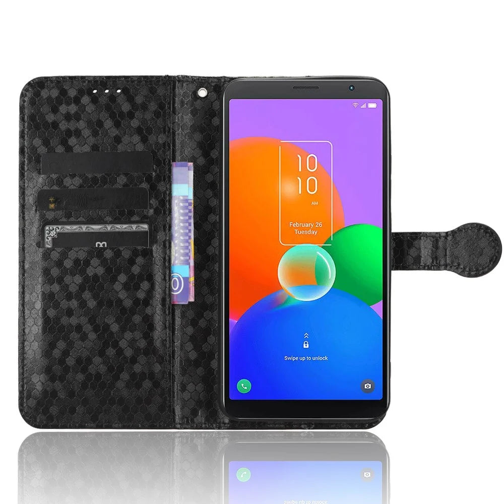 Phone Leather Case for TCL 403 Dot Pattern Imprinted Stand Wallet Smartphone Cover - Black - 2