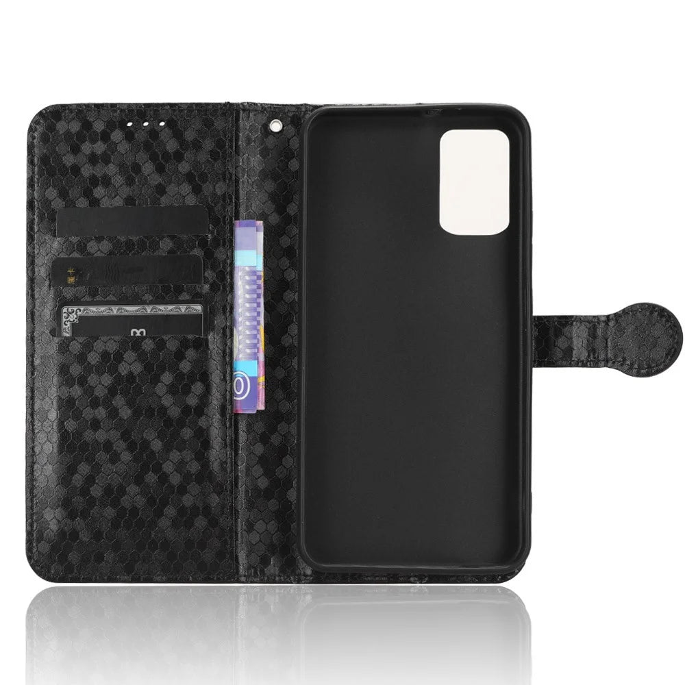 Phone Leather Case for TCL 403 Dot Pattern Imprinted Stand Wallet Smartphone Cover - Black - 4