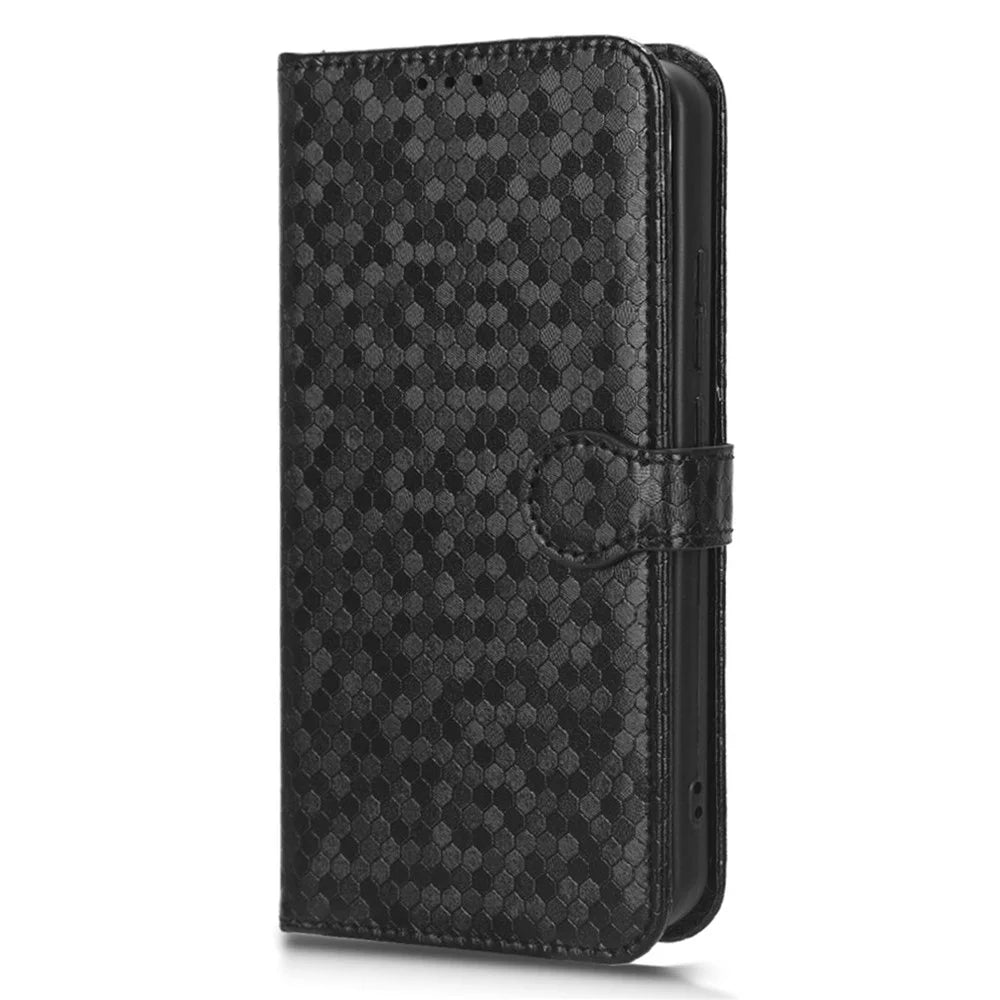 Phone Leather Case for TCL 403 Dot Pattern Imprinted Stand Wallet Smartphone Cover - Black - 7