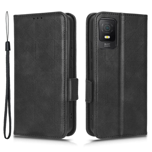 For TCL 403 Leather Stand Wallet Phone Case Imprinted Triangle Cellphone Cover - Black - 1