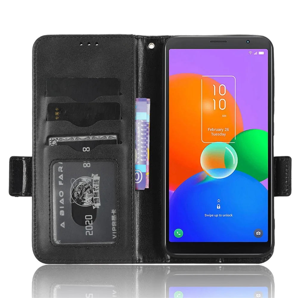 For TCL 403 Leather Stand Wallet Phone Case Imprinted Triangle Cellphone Cover - Black - 2
