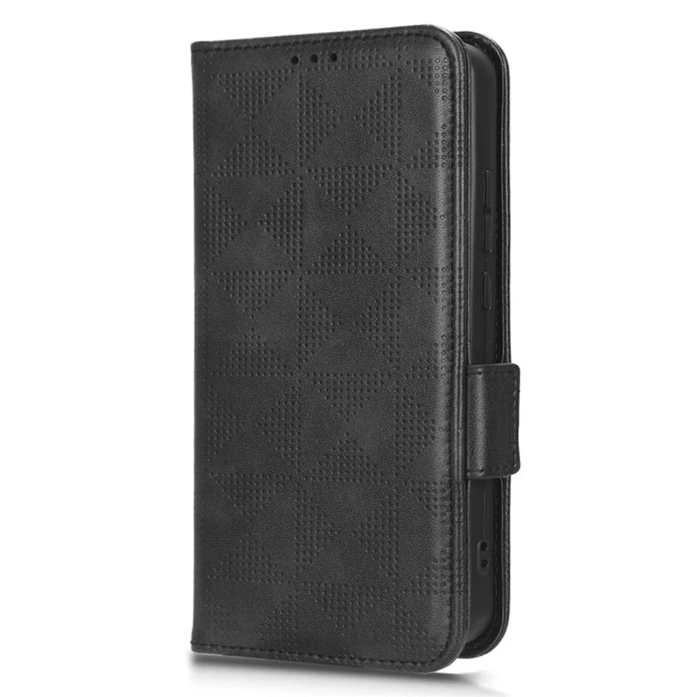 For TCL 403 Leather Stand Wallet Phone Case Imprinted Triangle Cellphone Cover - Black - 7
